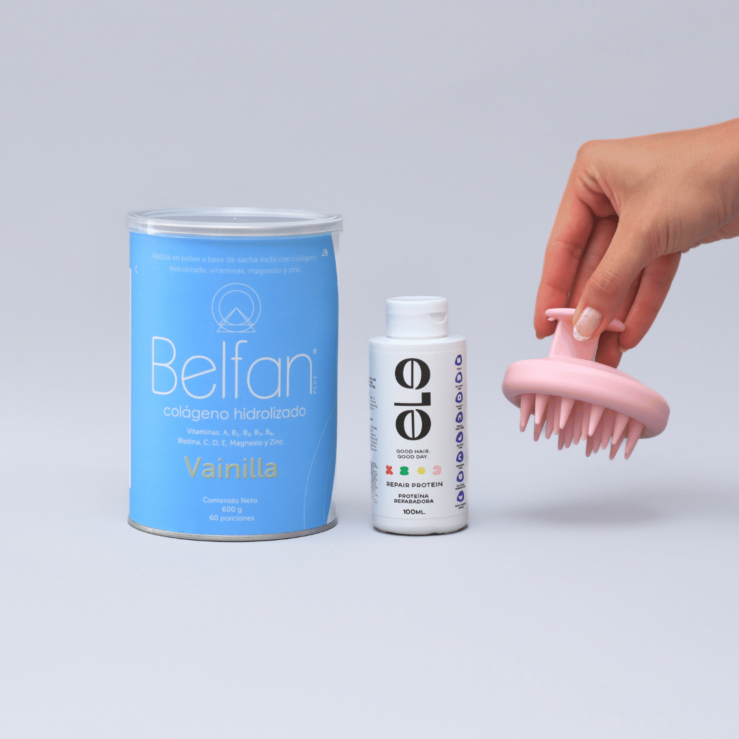 Combo crecimiento: Belfan Vainilla + Ele proteína Capilar + Masajeador